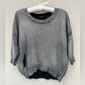 GUESS | Silver Metallic Distressed Sweater Grunge Knit Pullover | Size Small